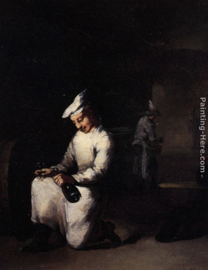 Drinking a Glass of Wine in the Cellar painting - Theodule Augustine Ribot Drinking a Glass of Wine in the Cellar art painting